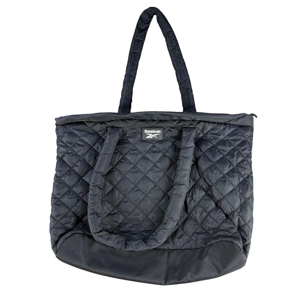 Reebok Quilted Tote Bag Gym Travel Shoulder Bag Black One Size Polyester Womens